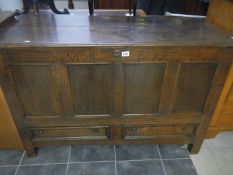 An oak coffer dated 1727, initialled MB and with 2 drawers