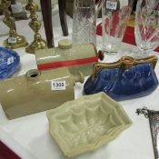 3 Stoneware hot water bottles (1 shaped as purse) and a pudding mould