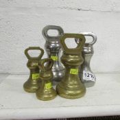 5 old brass bell weights