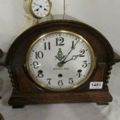 An oak Masonic mantel clock, Nottingham Lodge