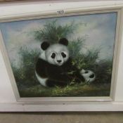 An oil painting of a Panda, signed