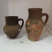 2 early terracotta pots, a/f