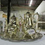 A 4 piece silver plated tea set on tray