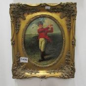 A gilt framed picture of a golfer