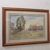 A watercolour entitled 'Autumn Morning' by T Reddington