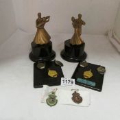 2 Ballroom dancing trophies and a quantity of medals