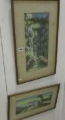 2 framed Italian watercolours, Town Scene and rural landscape signed Gianni