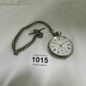 A silver pocket watch a/f and a silver chain