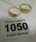 2 9ct gold signet rings, 4g.