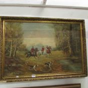 A gilt framed hunting scene signed J Blanco
