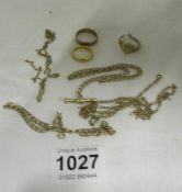 A quantity of 9ct gold rings, chain etc, some a/f