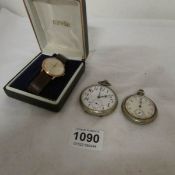 2 pocket watches a/f and an orius wristwatch