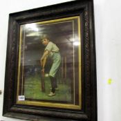 An oak framed Pear's print of boy with cricket bat