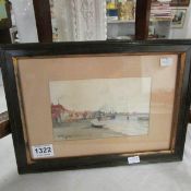 A framed watercolour of a harbour scene signed Wells and dated 1912