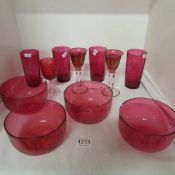 11 items of Cranberry glass