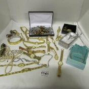 A quantity of watches and costume jewellery including Tiffany silver bangle