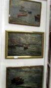 3 oils on canvas seascapes, signatures indistinct, one a/f