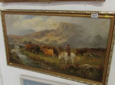 An oil highland scene with cattle