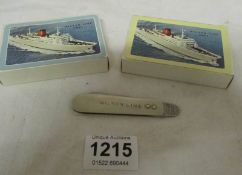 2 packs of Wilson Line Hull playing cards and pocket knife