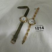 2 9ct gold cased ladies wrist watches, a/f