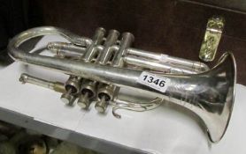 A silver plate Boosey and Hawkes cornet