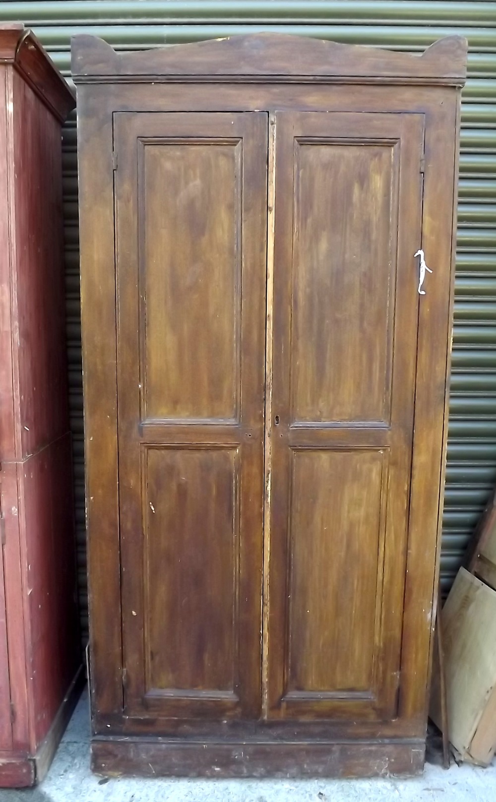 19th. C. painted pine robe with two panelled doors. { 186cm H X 88cm W X 44cm D }.