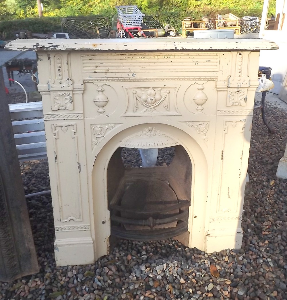 19th. C. cast iron fireplace. { 108cm H X 102cm W }.