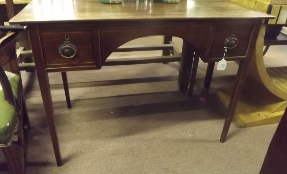 Edwardian inlaid mahogany knee hole writing desk.