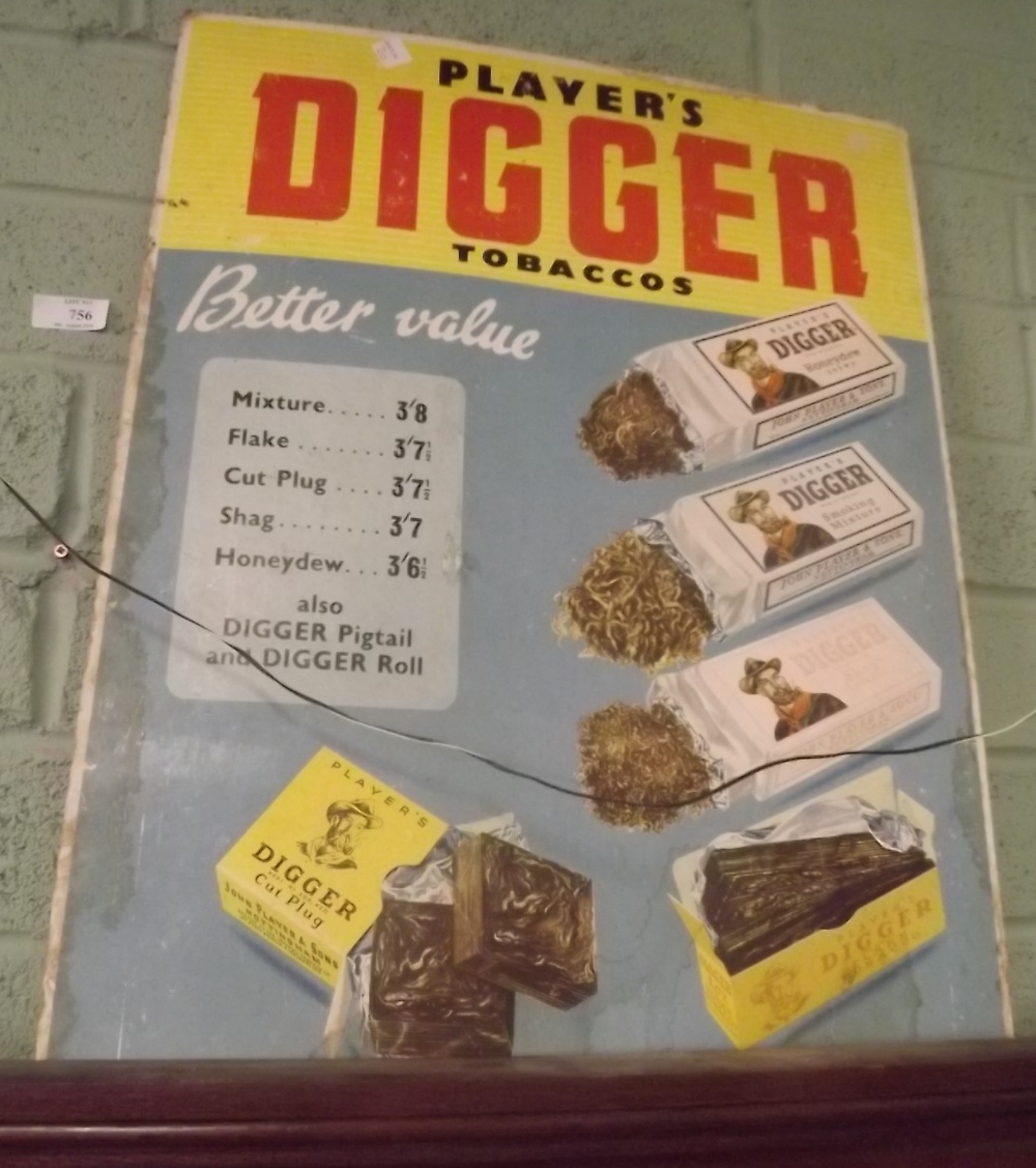 Original PLAYER'S DIGGER TOBACCO cardboard advertisement.