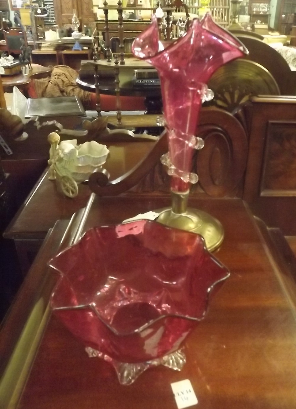 Vict. ruby glass vase and sugar bowl.