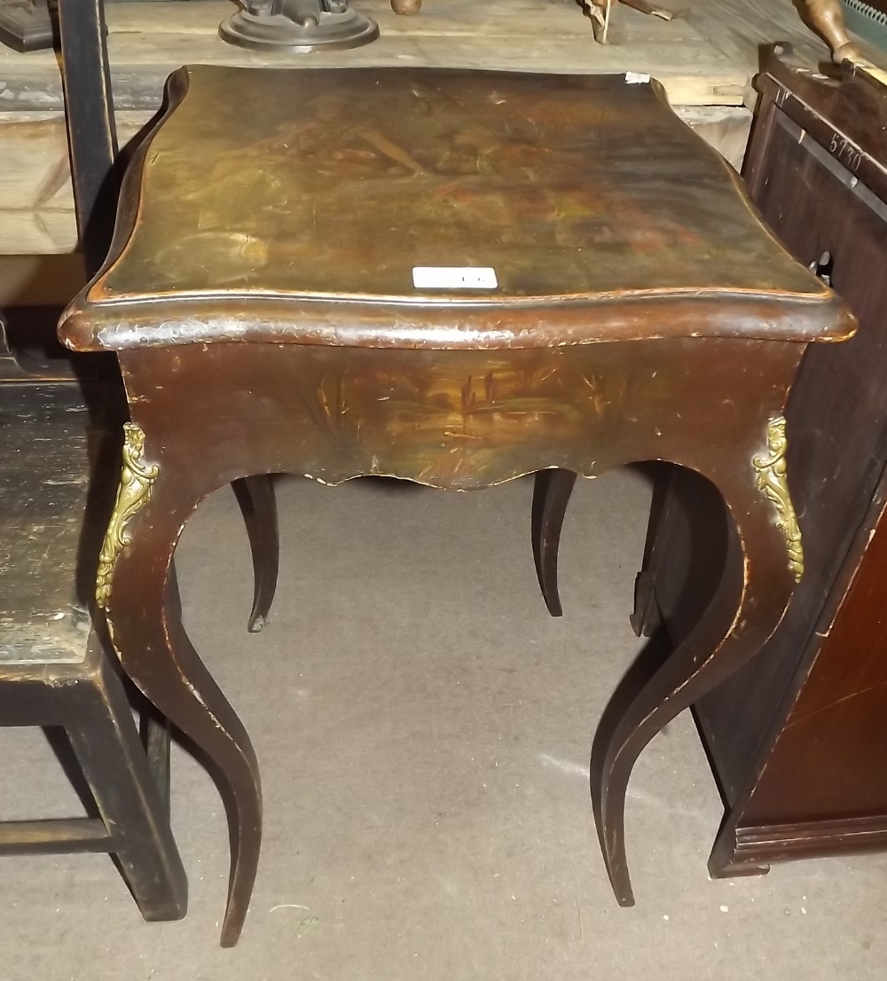 19th. C. French brass centre table decorated with painted figures.