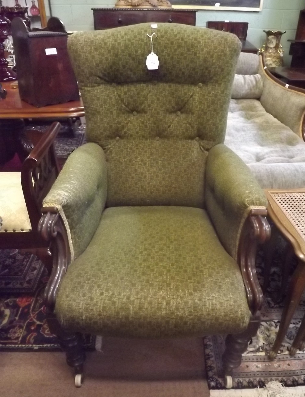 William IV. upholstered mahogany library chair.
