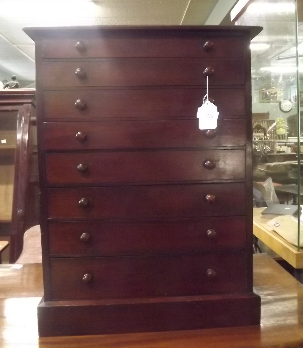 Victorian mahogany specimen chest with eight graduating drawers { 64cm H }.