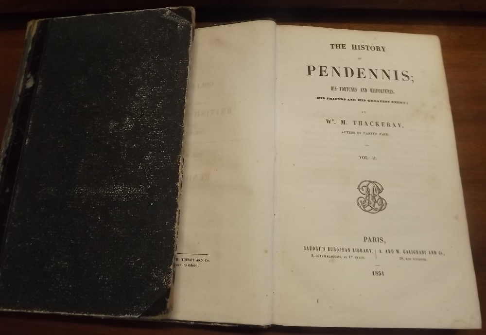 The History of Pendennis His Fortunes & Misfortunes by W M Thackery 2 Volumes 1851.