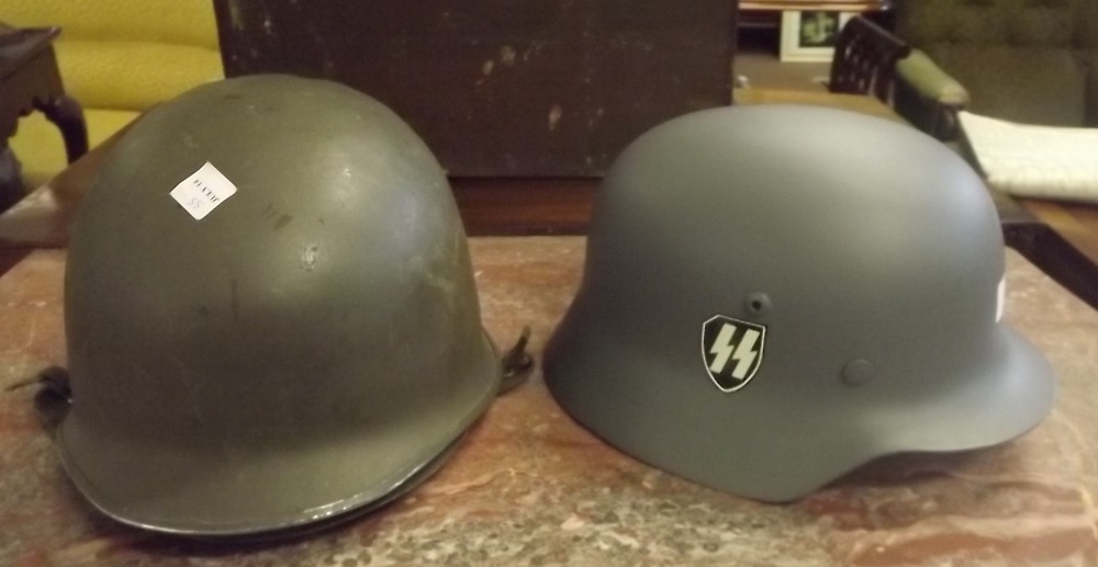 German helmet and American helmet.