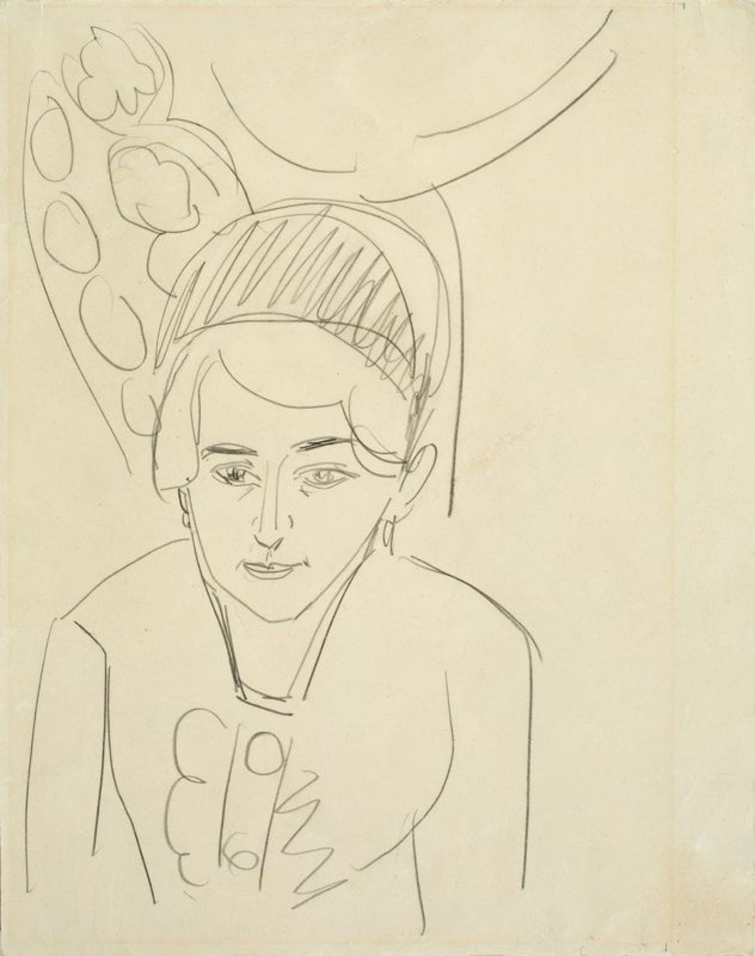 Ernst Ludwig Kirchner (Aschaffenburg 1880 – 1938 Davos)  FRAUENPORTRAIT (DORIS GROSSE). Circa