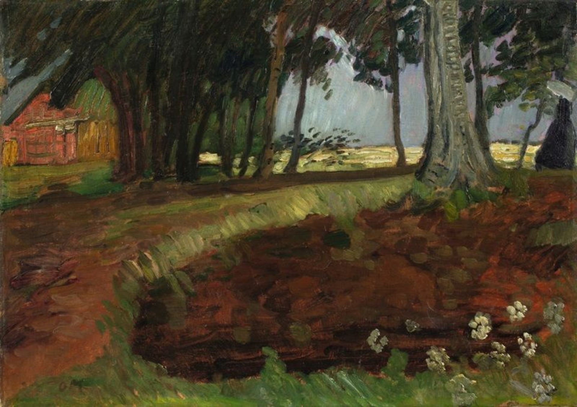 Otto Modersohn (Soest 1865 – 1943 Rotenburg / Wümme)  WORPSWEDER LANDSCHAFT MIT BAUERNHOF. Circa