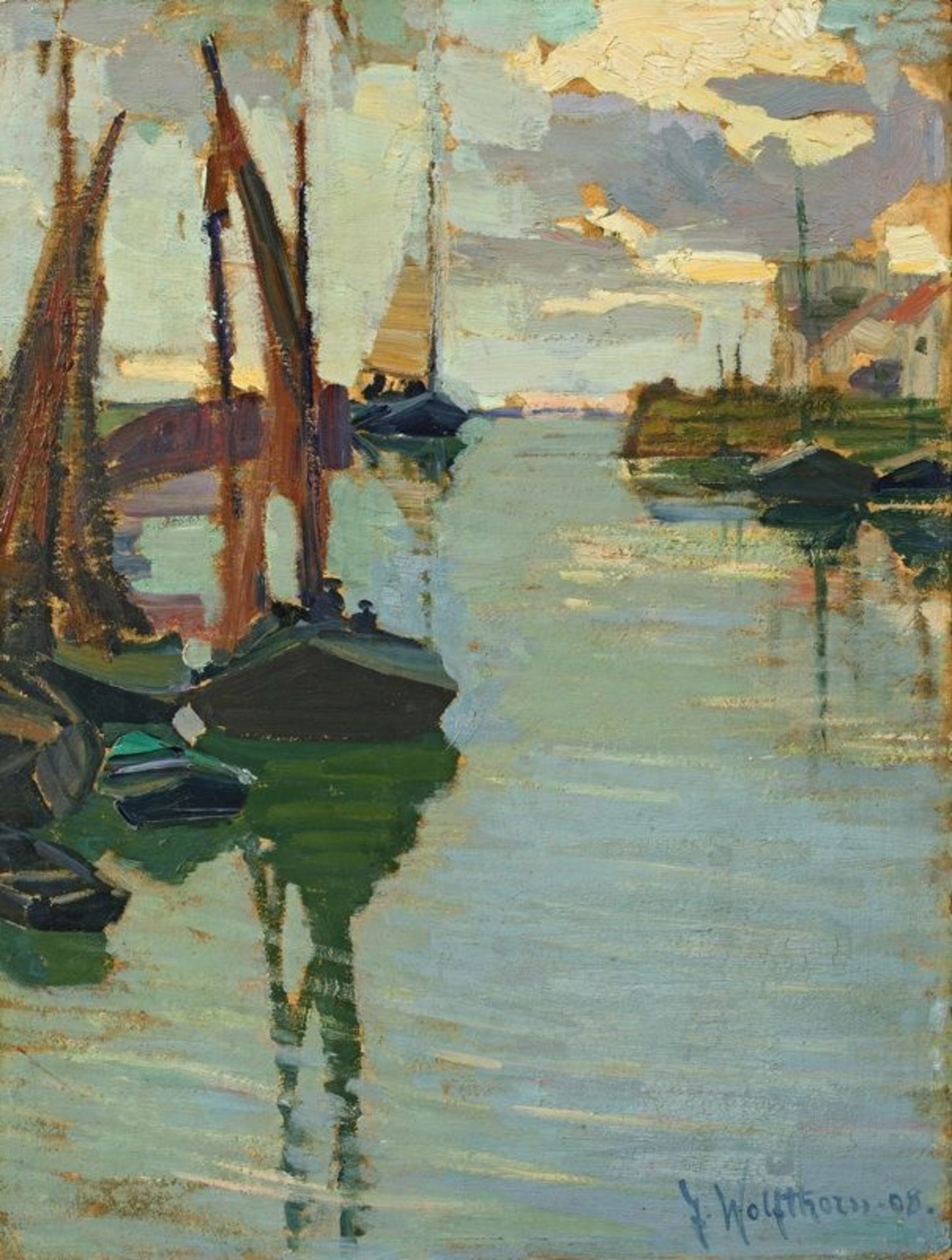 Julie Wolfthorn (Thorn 1864 – 1944 Terezin)  „SEGELBOOTE (VEERE IN HOLLAND)“. 1908  Oil on