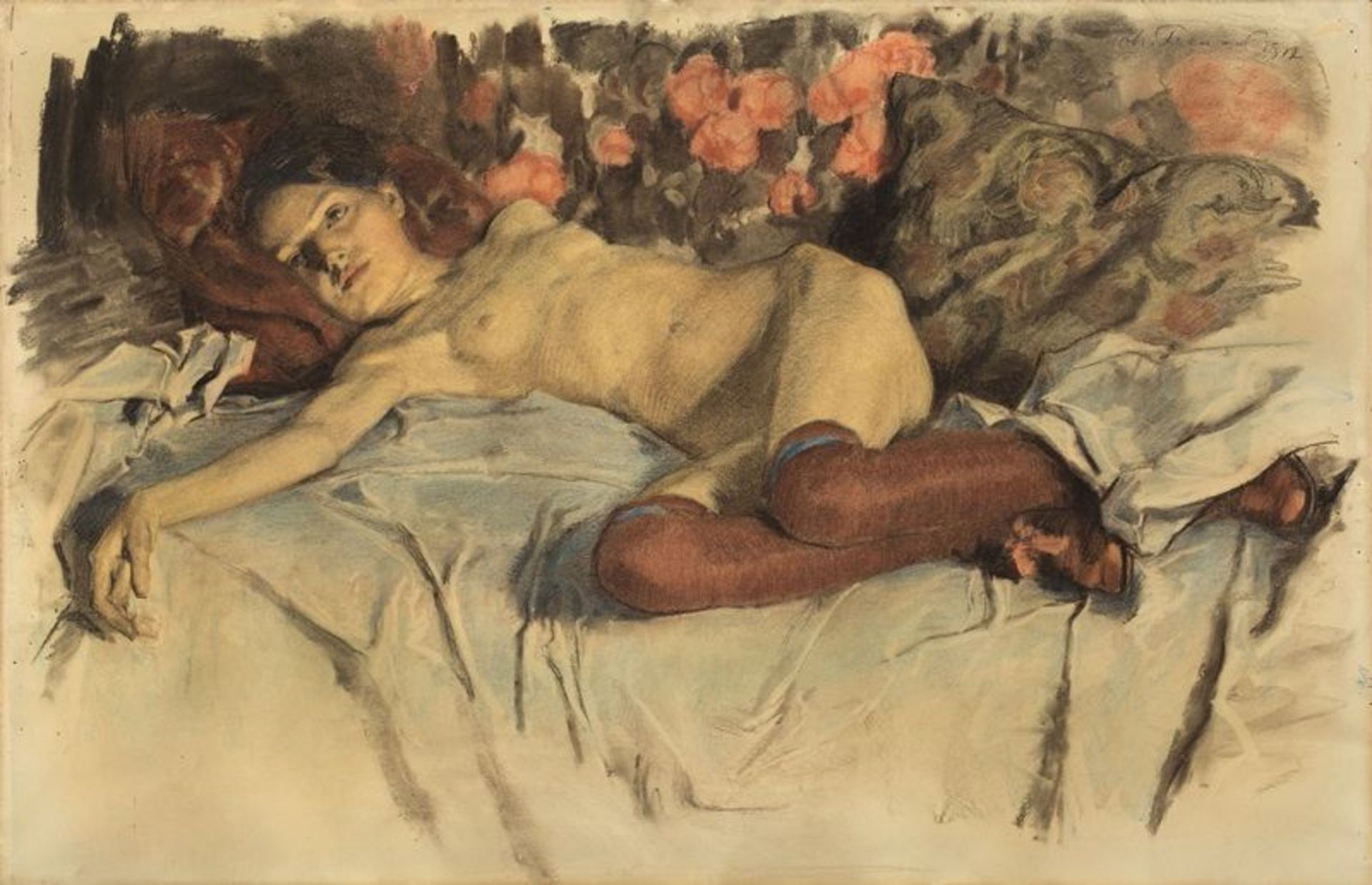 Johanna Kampmann-Freund (1888 – Vienna – 1940)  „MÄDCHENAKT“. 1912  Coloured chalk, washed, on paper