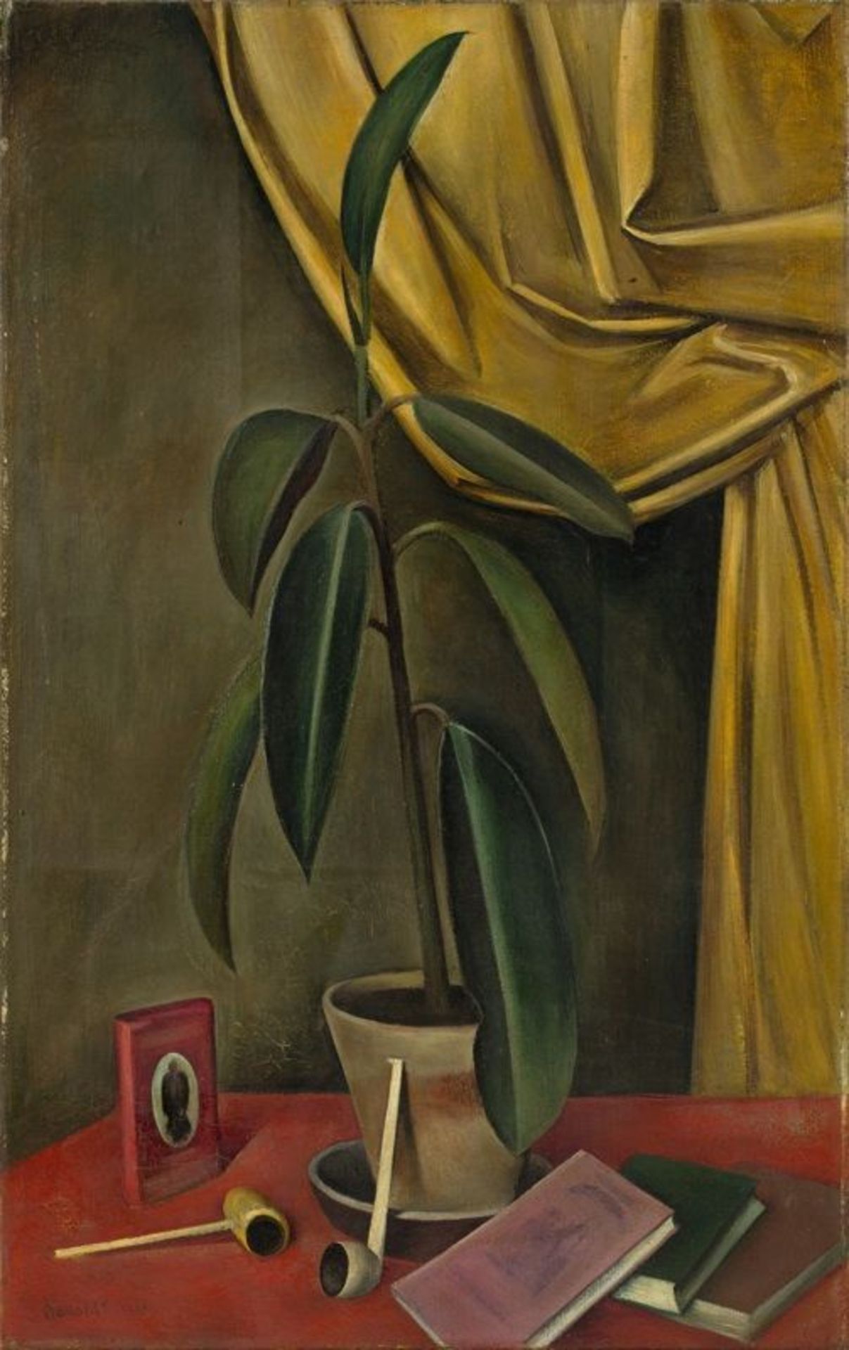 Alexander Kanoldt (Karlsruhe 1881 – 1939 Berlin)  „STILLEBEN IV“. 1921  Oil on canvas.  79,5 x 49,