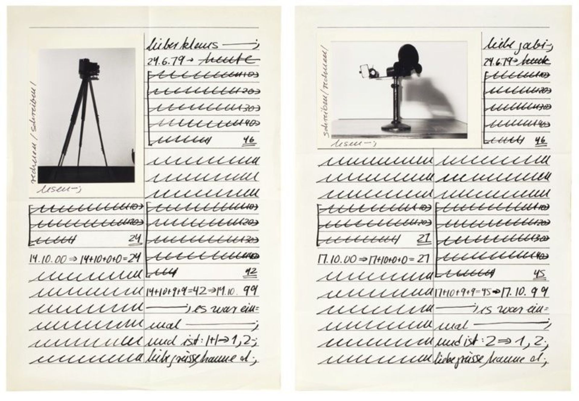 Hanne Darboven (Munich 1941 – 2009 Hamburg)  UNTITLED. 1979  2-part work: each ink and photograph on