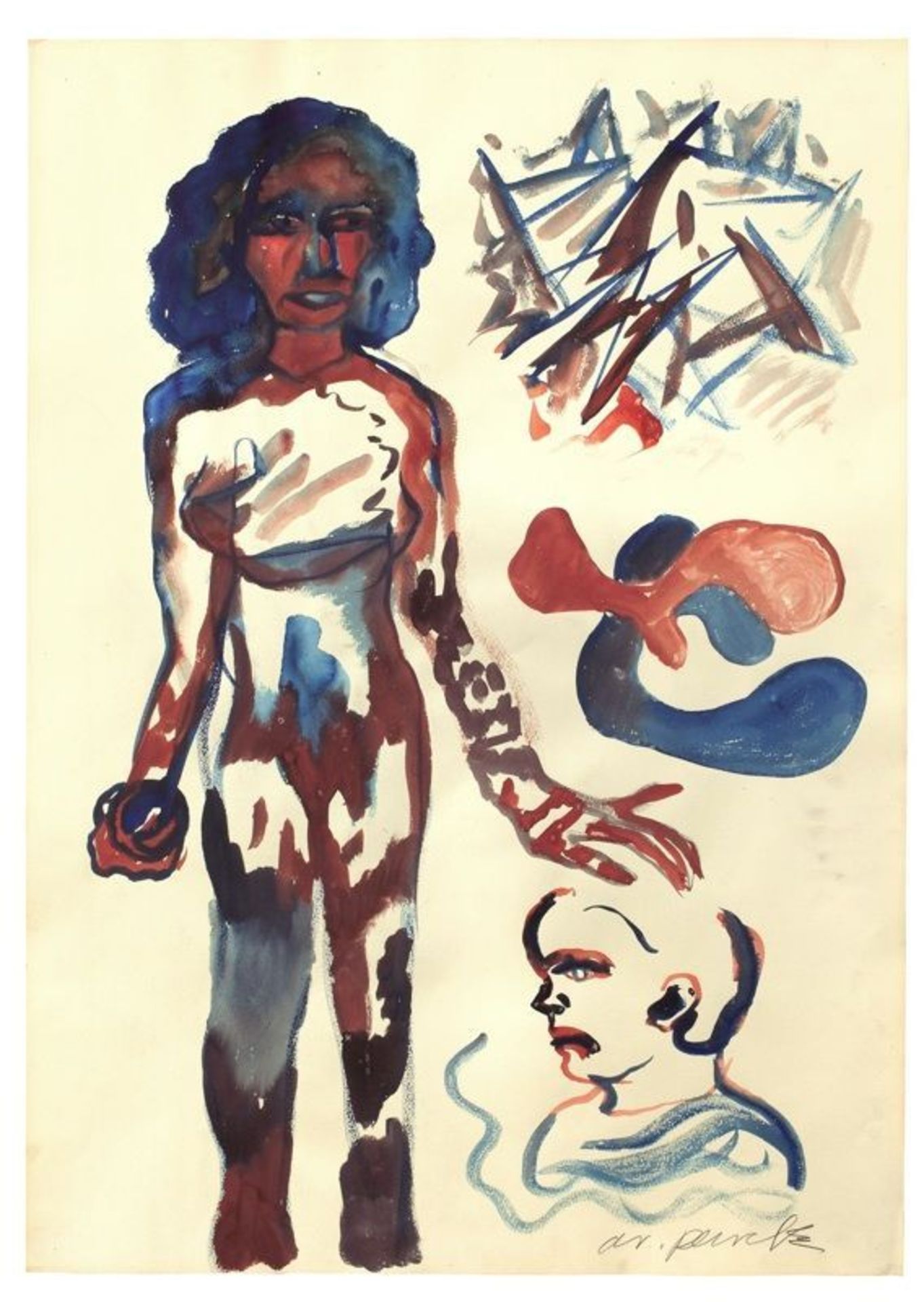 A.R. Penck (Dresden 1939 – lives in Ireland)  UNTITLED. 1975  Gouache on laid paper.  102,5 x 73