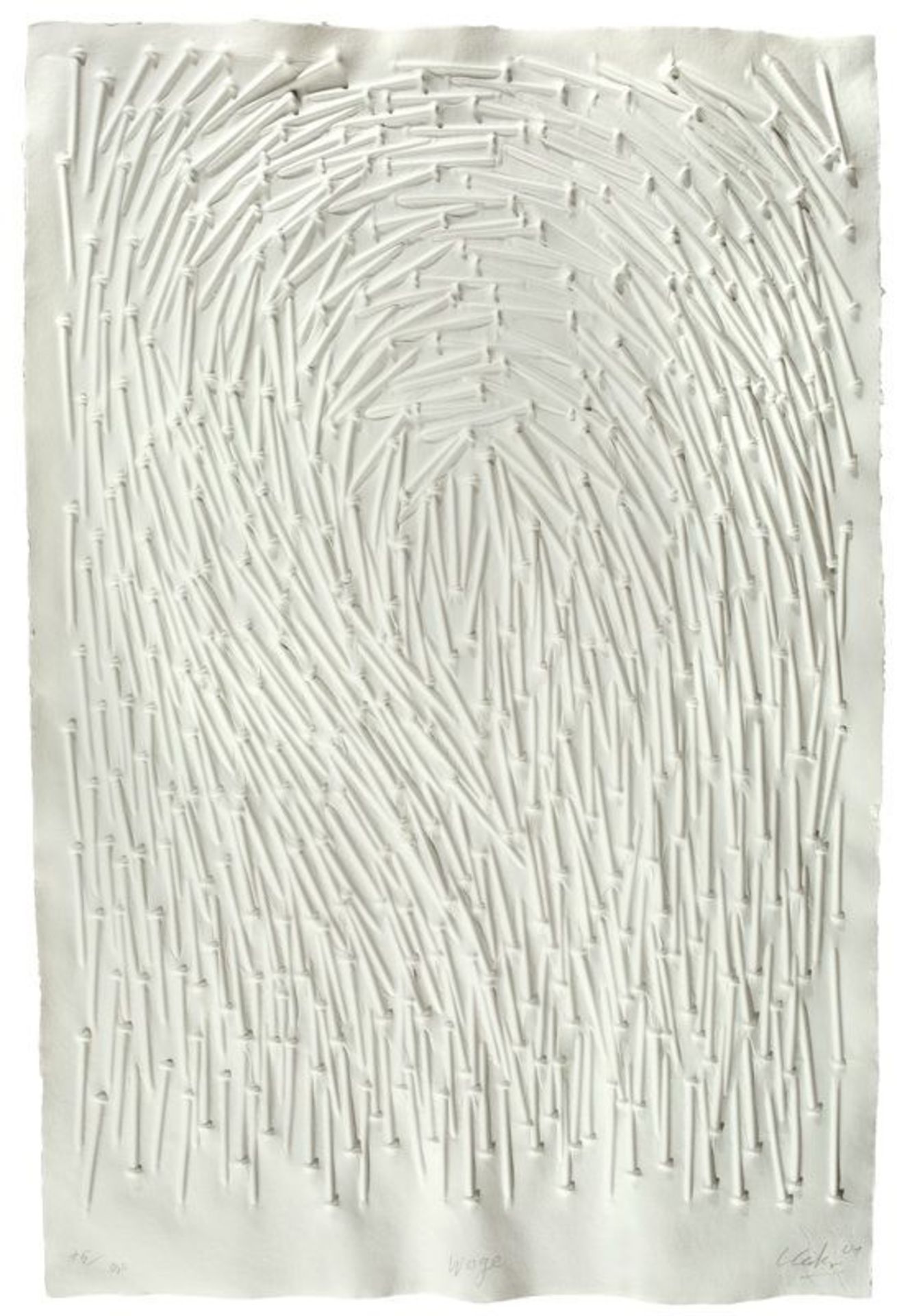 Günther Uecker (Wendorf/Mecklenburg 1930 – lives in Düsseldorf)  „WOGE“. 2001  Embossing on laid