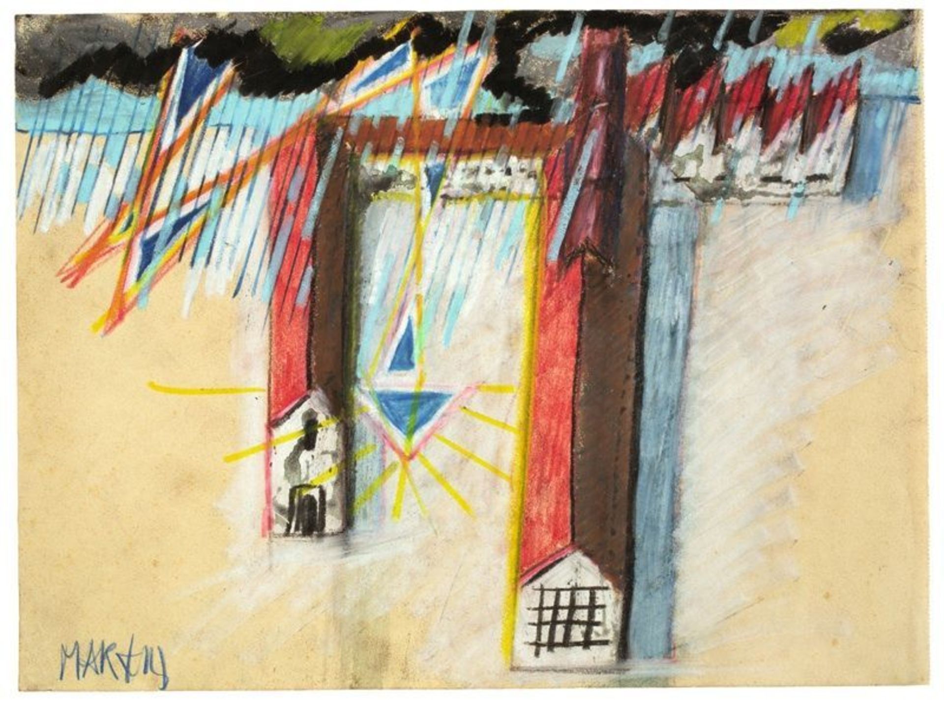 Markus Lüpertz (Liberec 1941 – lives in Berlin)  UNTITLED. Circa 1970  Gouache and coloured crayon