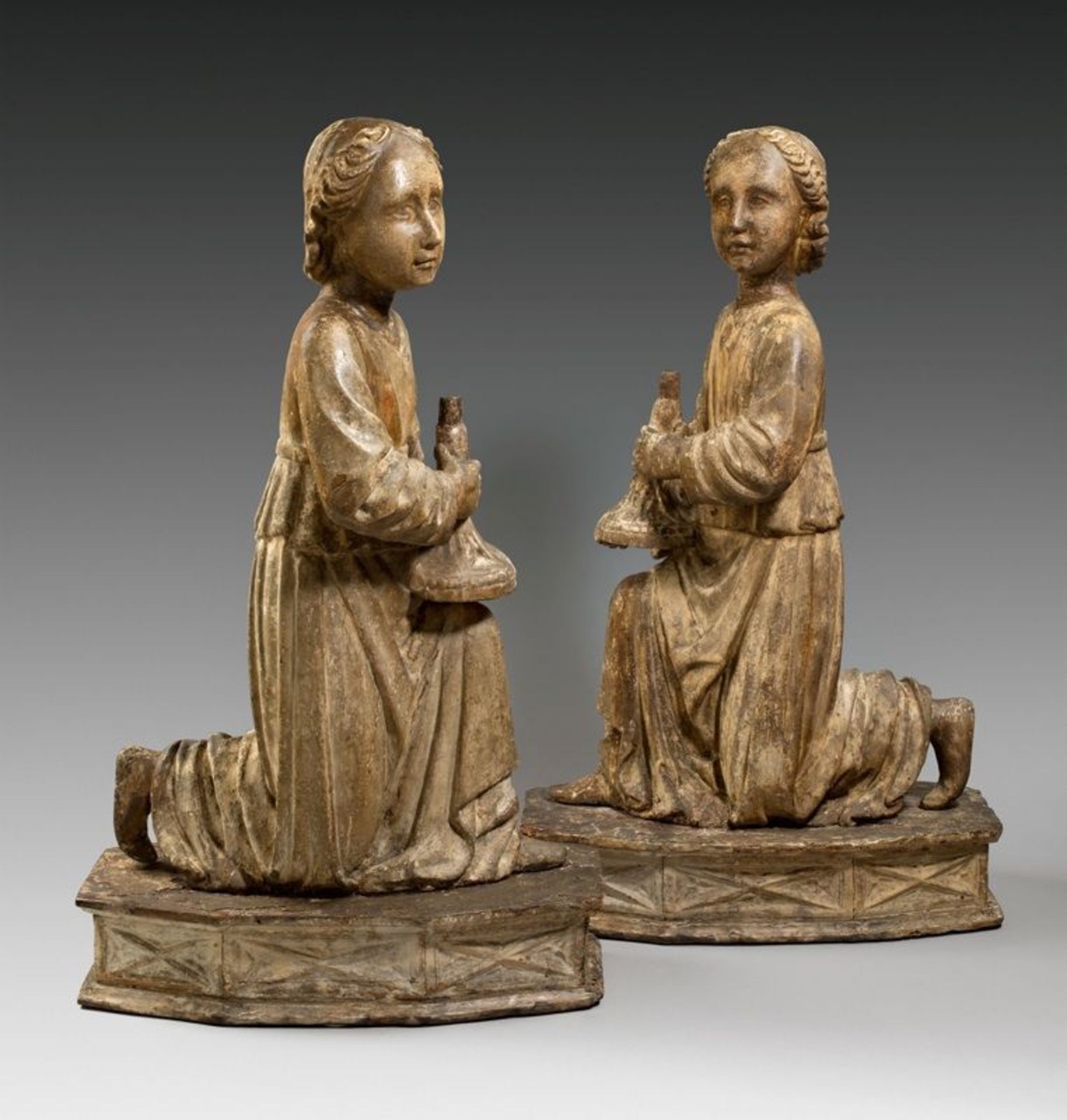 Domenico da Tolmezzo and workshop (Canale di Gorto 1448 – 1507 Udine)  TWO ANGELS, CANDLE HOLDERS.