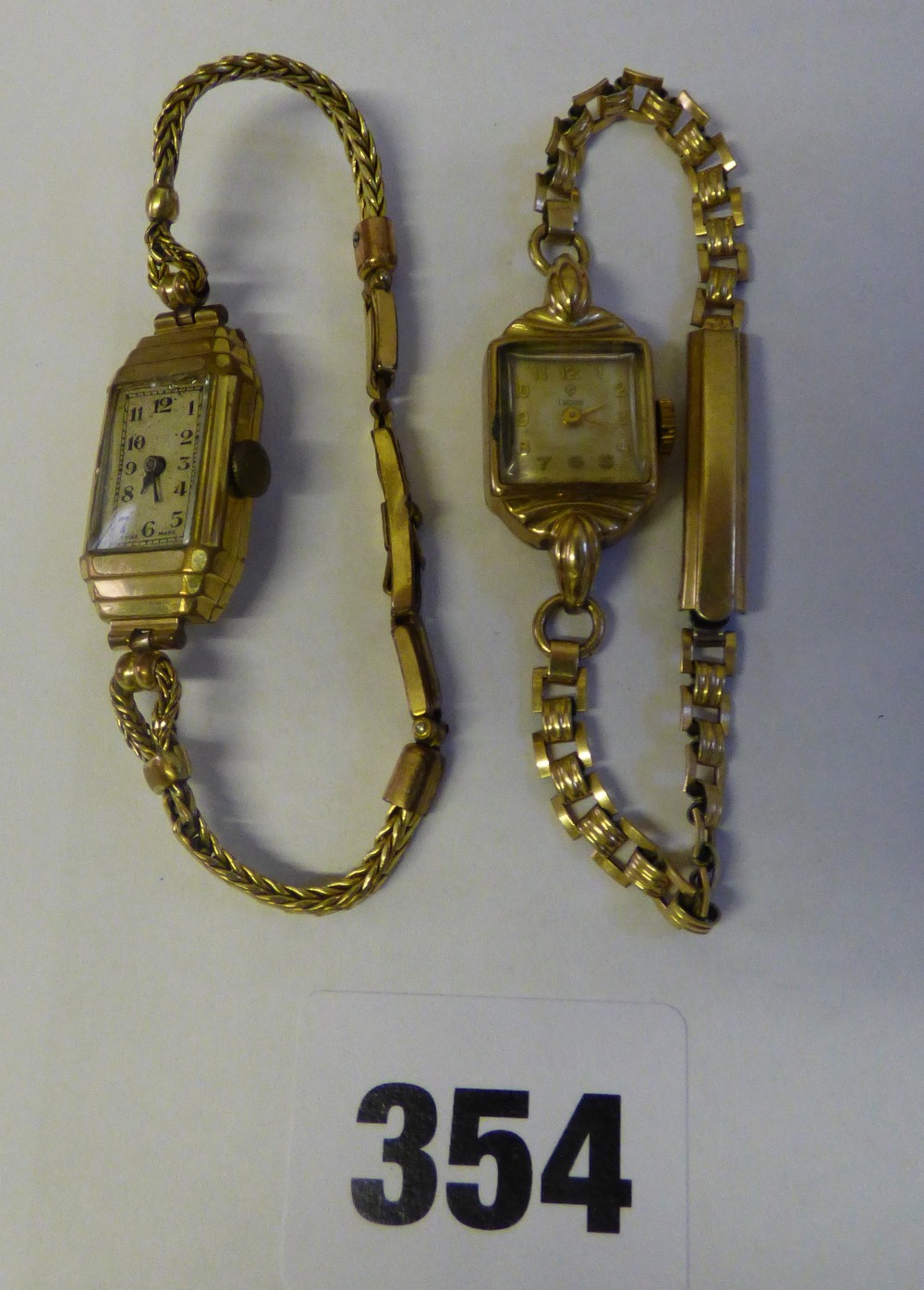 TWO LADIES ART DECO STYLE COCKTAIL WATCHES IN ROLLED GOLD CASES