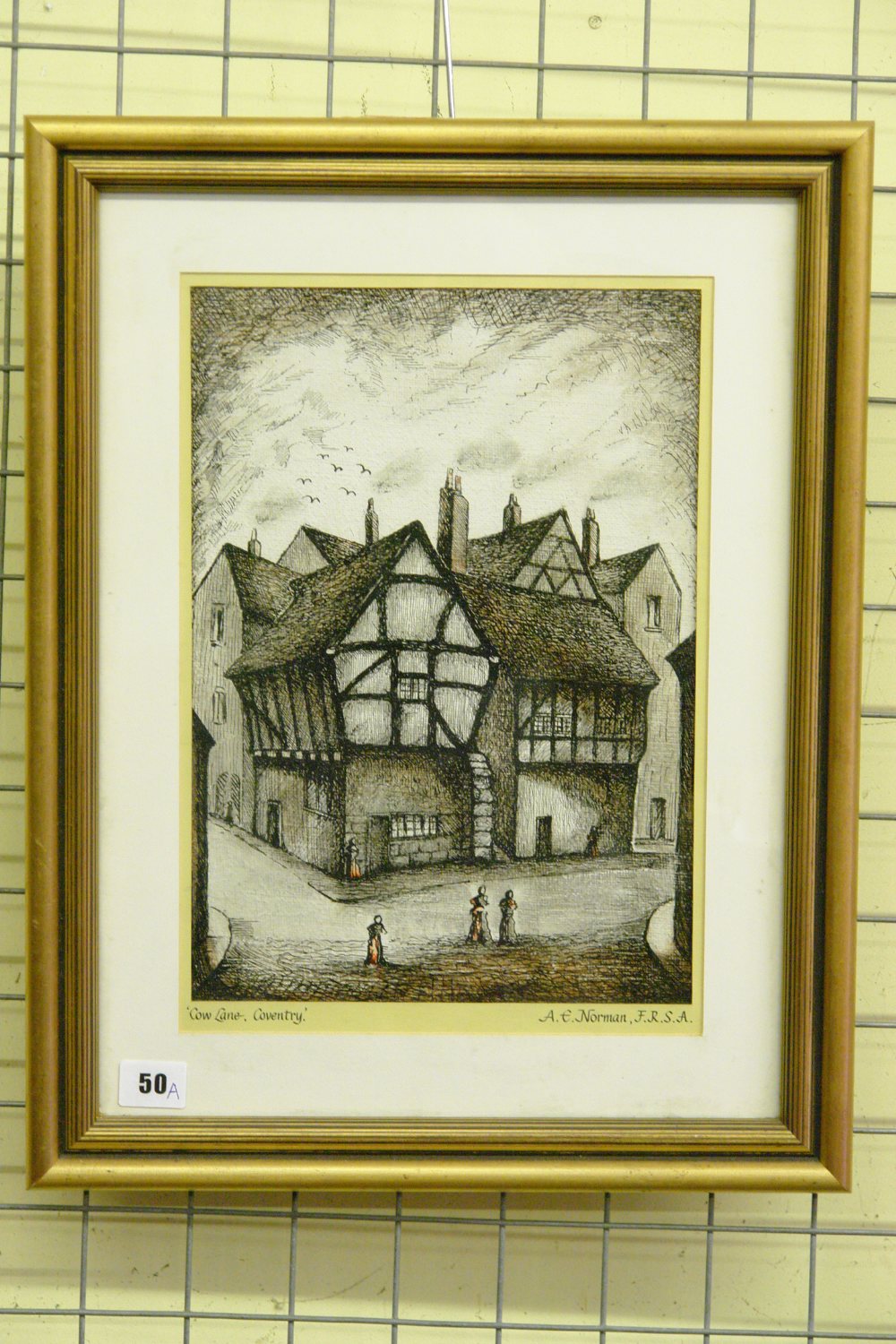 A.E.NORMAN F.R.S.A PEN/INK/CHARCOAL ON PAPER - COW LANE COVENTRY F/G