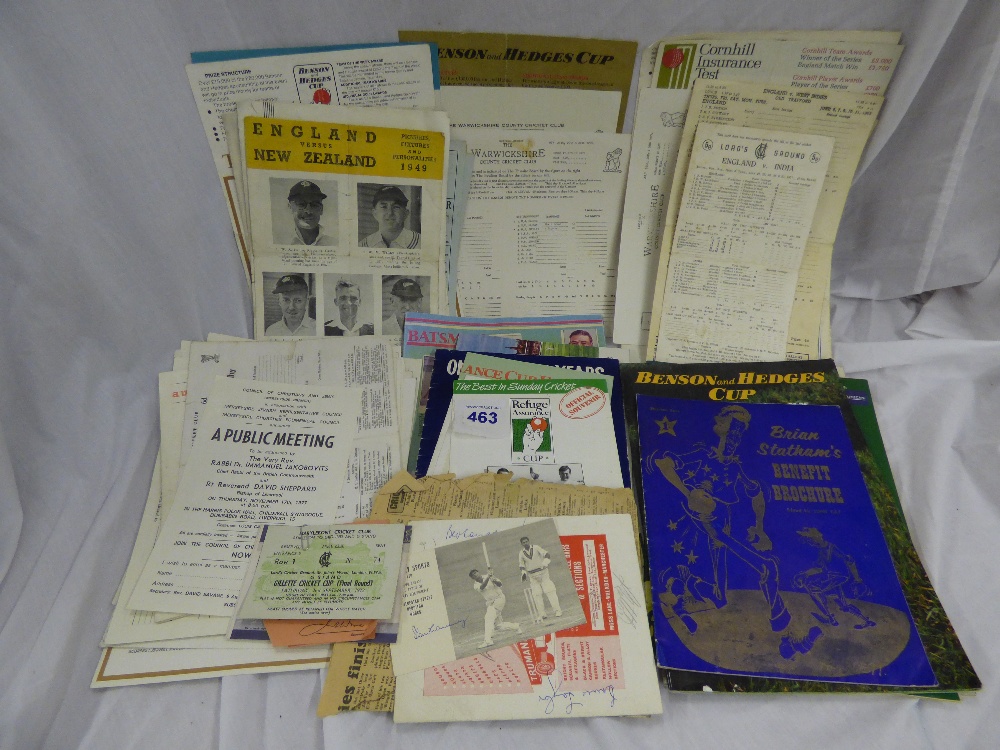 SELECTION OF MAINLY COUNTY CRICKET EPHEMERA, PROGRAMMES AND AUTOGRAPHS INCLUDING JIM LAKER, LEN