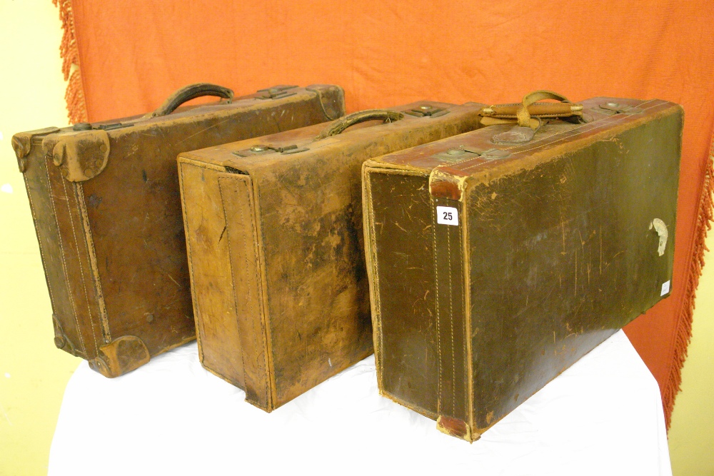 THREE VINTAGE LEATHER SUITCASES A/F