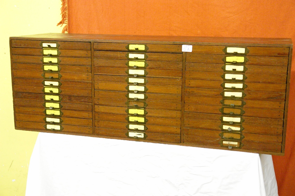 EARLY 20TH CENTURY INDEX CABINET FITTED WITH 36 BAIZE LINED DRAWERS USED FOR WET AND DRY ANGLERS
